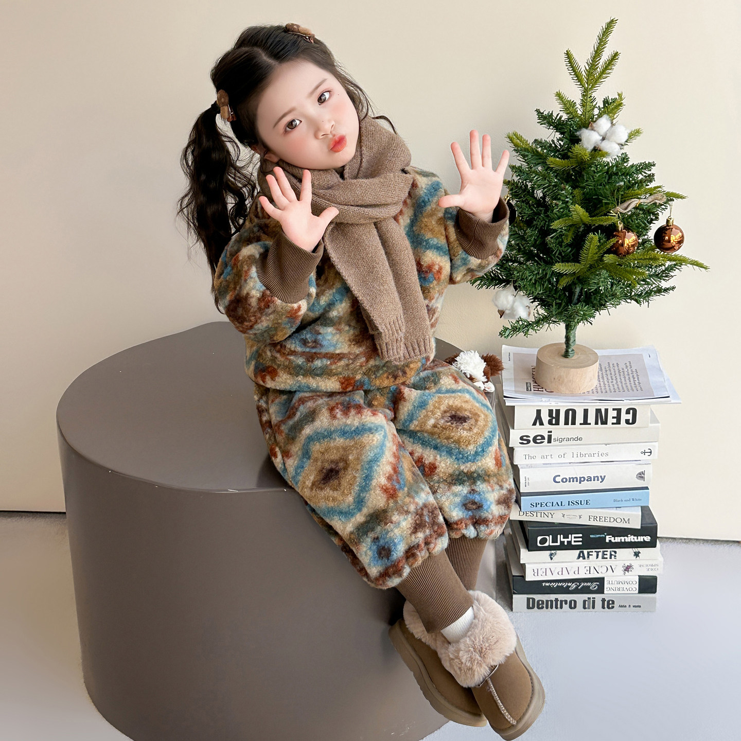 儿童冬季睡衣女童民族风双层加绒加厚格子套装宝宝羊羔绒毛毛衣服,淘宝优惠券,粉丝福利购,淘宝优惠卷