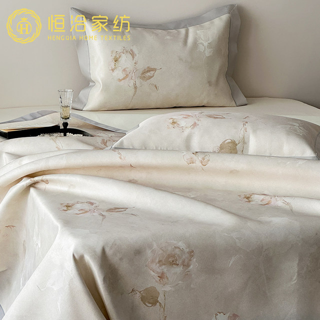 Summer cool sheets ice silk soft mat three-piece set high-end digital printing washable thin air-conditioning mat