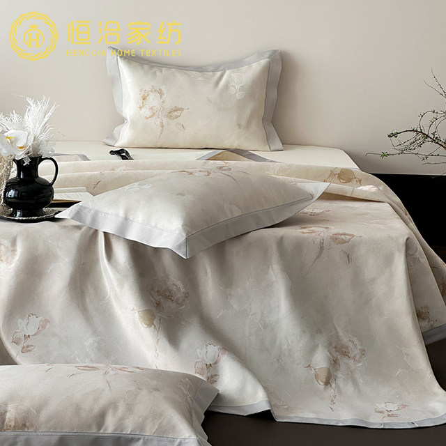 Summer cool sheets ice silk soft mat three-piece set high-end digital printing washable thin air-conditioning mat