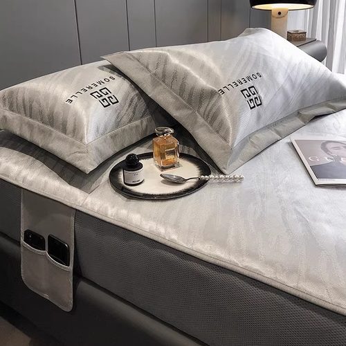 夏季轻奢风可水洗冰丝凉席三件套可折叠凉感床笠款床席款空调席子 - 图2