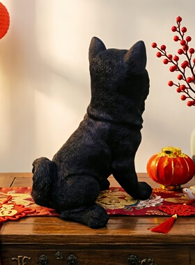 五黑犬仿真狗旺财祈福摆件小黑狗