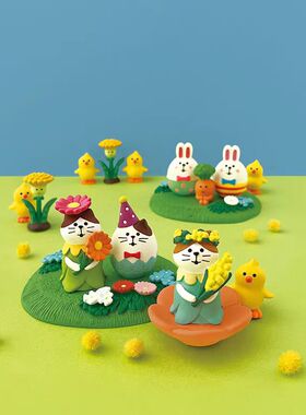 日式猫咪兔子复活节彩蛋兔微缩场景装饰摆件创意工艺品桌面摆件