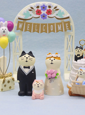 日系猫咪七夕新郎新娘情侣摆件