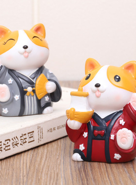 招财猫日式风柯基搪胶车载摆件