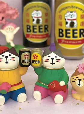 春日可爱樱花抹茶赏花猫DIY摆件