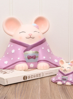 日式风家居客厅搪胶车载老鼠摆件