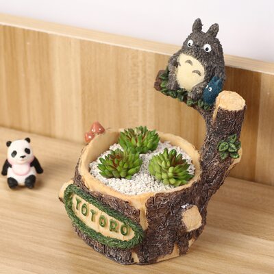 宫崎骏吉力猫豆豆龙新款龙猫多多洛花盆树脂DIY公仔树桩多肉花盆_虎窝淘