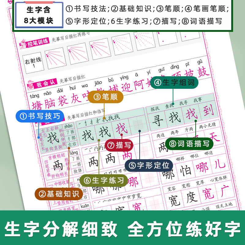 司马彦字帖小学生二年级语文写字课课练人教版上册小学2年级专用同步课本练字帖正楷书硬笔描红控笔训练临摹练字本每日一练下册