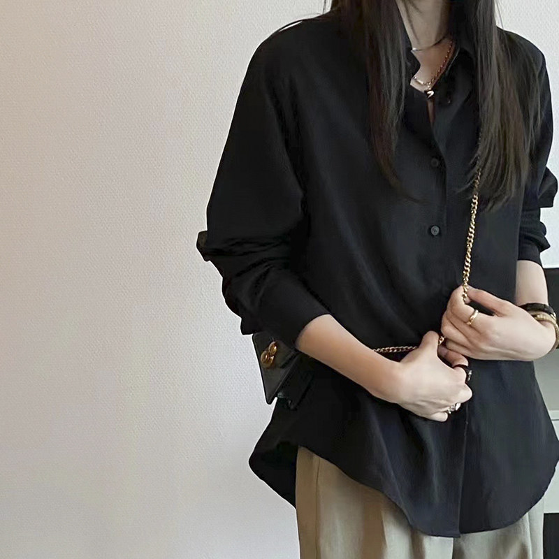 抗皱内搭天丝棉衬衫女宽松长袖简约气质咖啡纯色衬衣2025春秋新款,淘宝优惠券,粉丝福利购,淘宝优惠卷