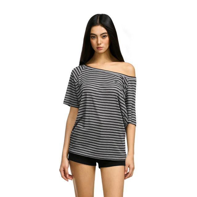 FDR official store striped blouse with off-shoulder short sleeves