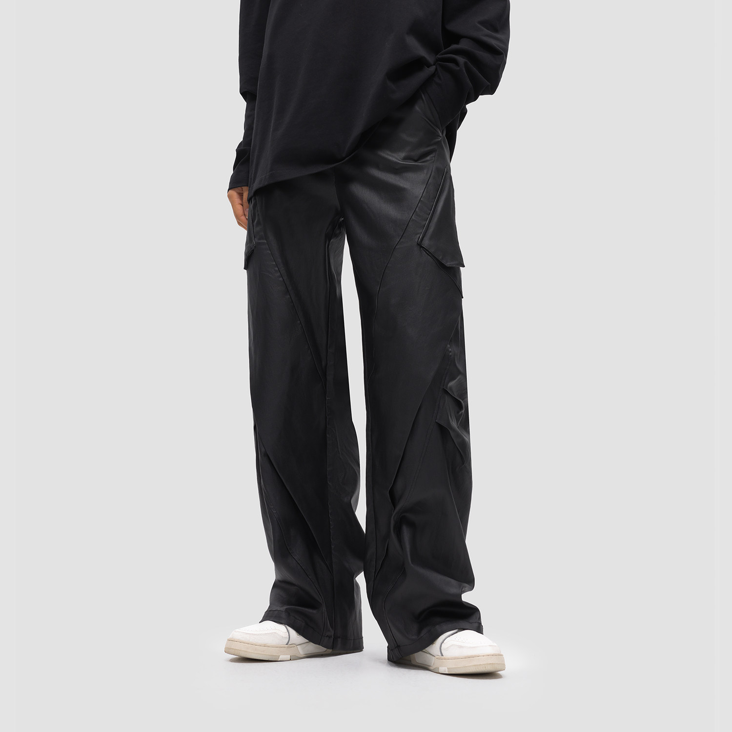 FDR 原创国潮分割结构拼接休闲裤男女宽松情侣直筒裤运动长裤皮裤,淘宝优惠券,粉丝福利购,淘宝优惠卷