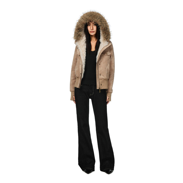 FDR Official Store Faux Suede Detachable Fur Collar Jacket