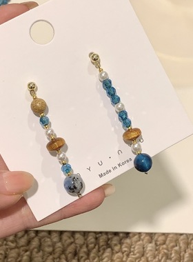 青黛蓝撞色青金碎石串珠项链女独特小众设计锁骨链