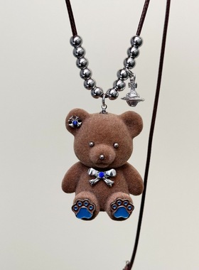 韩国东大门新款 狗狗可爱小熊毛绒毛球设计甜美气质项链