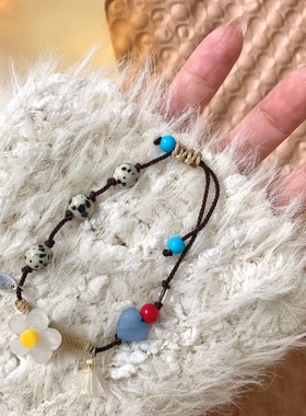 手作落日玫瑰手工串珠手链小众设计新品复古粉棕手串