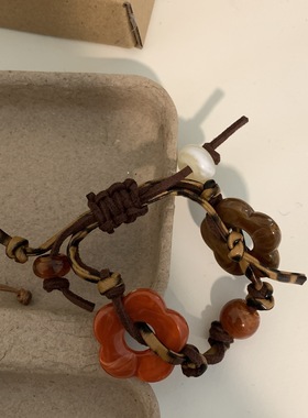 新中式复古花朵编织绳手链女款小众设计闺蜜手绳高颜值手饰