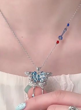 925银新中式珐琅蓝蝶轻奢感吊坠