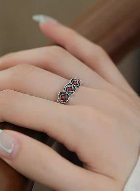 925银民族风铜钱币南红小众戒指