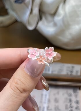 925银宫廷风滴胶桃花气质戒指女
