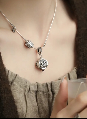 925银新中式玫瑰花高级气质吊坠