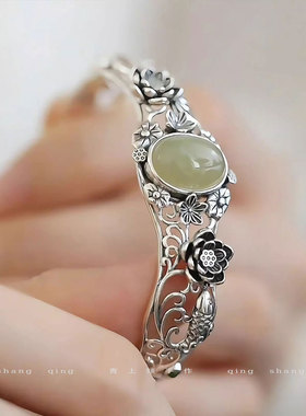 925银新中式国风莲花锦鲤手镯女
