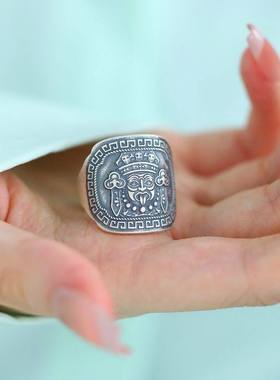 925银复古扎基拉姆宽版小众戒指