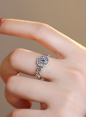 925银复古招财进宝时尚中式戒指