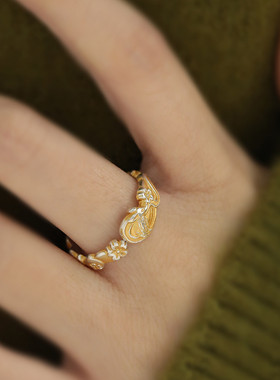 925银中式描金九尾狐轻奢感戒指