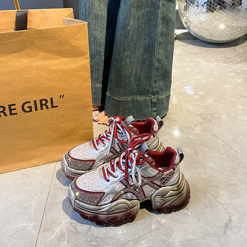 老爹鞋女2026新款鞋子厚底水钻增高紫色配阔腿裤的百搭小个子超火,淘宝优惠券,粉丝福利购,淘宝优惠卷