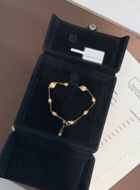 vintage意大利中古拉丝工艺镀18k金扁豆手链古着精致轻奢女可调节