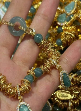 天然翡翠盘缠手串可拆卸吊坠