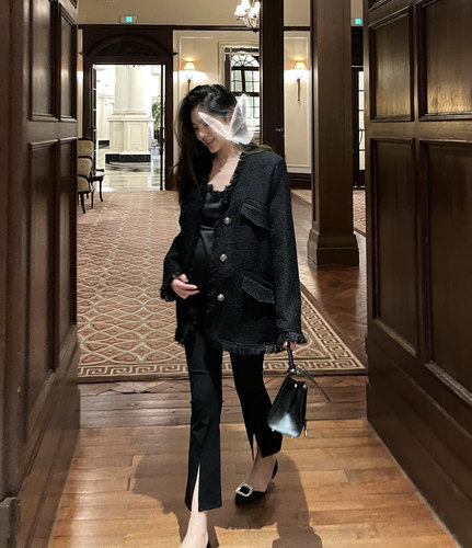 PEIPEI佩佩孕妇装孕妇黑色神裤分叉裤显瘦喇叭裤秋装宽松时尚裤子 - 图2