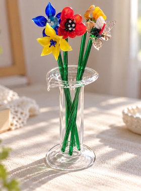 琉璃手工玻璃花永生插画桌面装饰