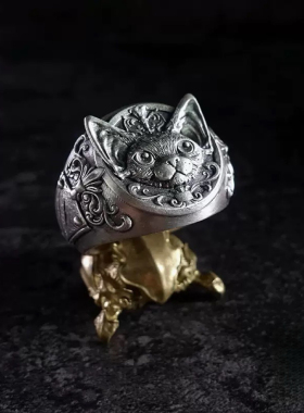 复古vintage德文猫开口戒指男女朋克风小众高级感指环潮流嘻哈