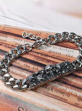 复古不锈钢vintage骷髅手链男霸气朋克风小众嘻哈潮流配饰个性