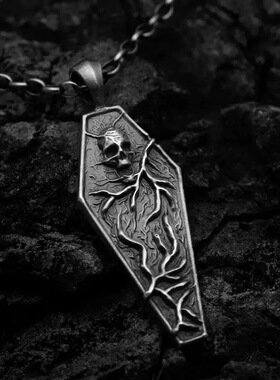 vintage复古棺材骷髅项链男女中性朋克风暗黑系嘻哈潮流吊坠做旧