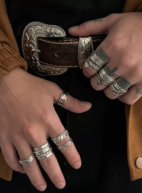 复古12件套戒指套装男欧美朋克风嘻哈潮流vintage小众指环配饰