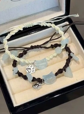 可爱猫咪编织情侣手绳一对装送女朋友礼物小众学生手链日韩潮流