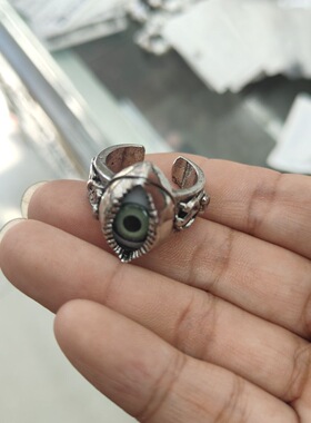 复古恶魔之眼开口戒指男女中性中东风蓝色眼睛小众指环朋克风潮流