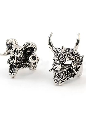 复古骷髅山羊戒指4件套男小众朋克风暗黑系潮流霸气指环套装配饰