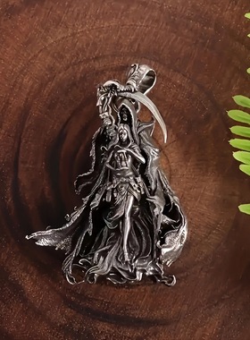 复古死神镰刀项链男夸张欧美朋克风暗黑系小众独特嘻哈吊坠骷髅