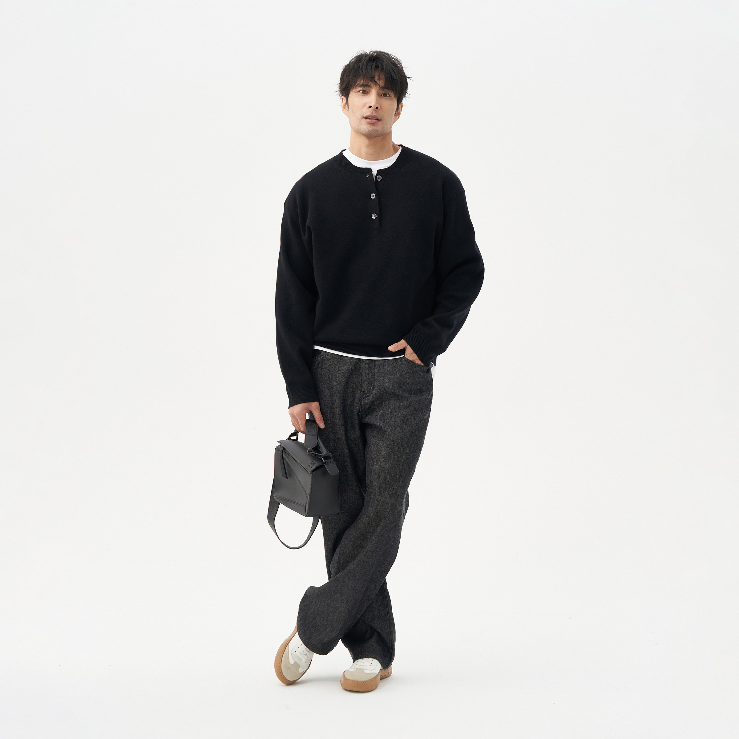 LEZORA 超细美丽奴cashmere山羊绒 秋冬宽松亨利领保暖针织衫男,淘宝优惠券,粉丝福利购,淘宝优惠卷