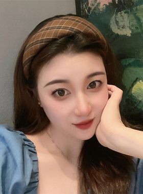 ins法式秋冬布艺黑白格子发箍