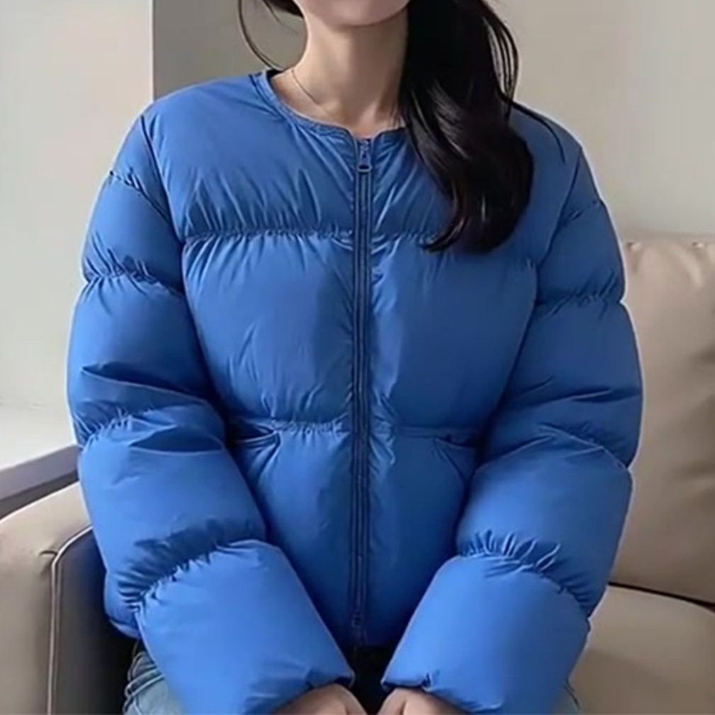 宝蓝色圆领短款棉服女款2026冬季小个子独特漂亮面包服外套秋冬,淘宝优惠券,粉丝福利购,淘宝优惠卷