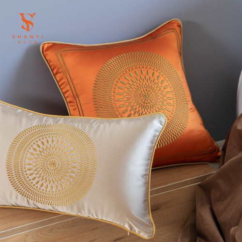 抱枕沙发客厅现代简约高级轻奢靠枕套可拆卸酒店品牌定制橙色腰枕 - 图0