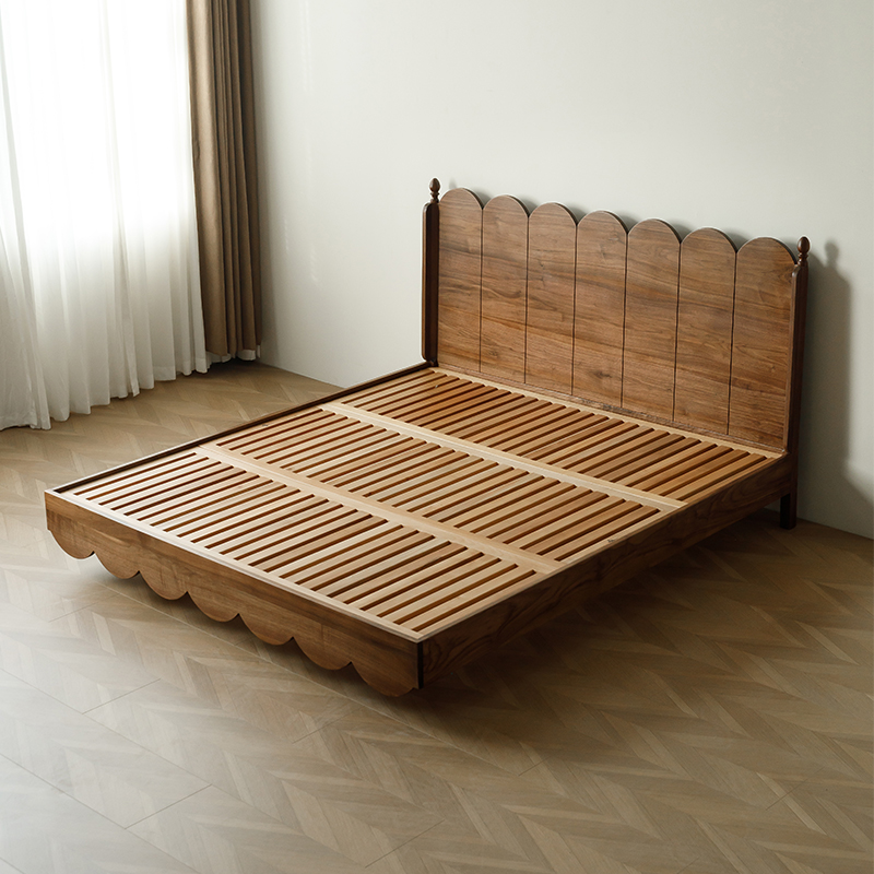 北欧轻奢黑胡桃木原木全实木床双人床1.8米2米主卧大床婚床悬浮床