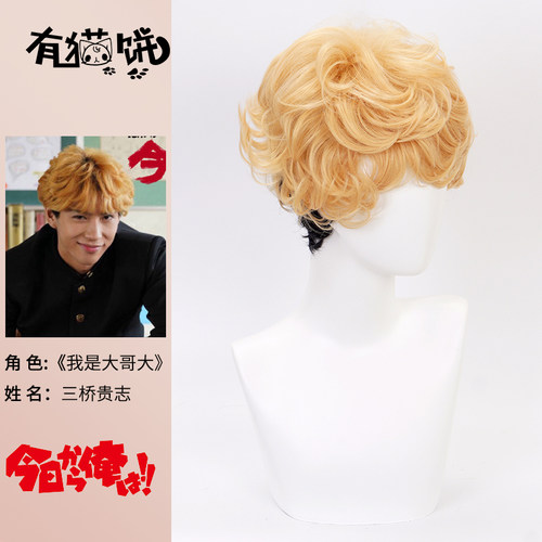 有猫饼 我是大哥大 三桥贵志 赤坂理子 早川京子 伊藤真司cos假发 - 图1