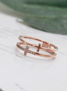 日式轻奢双层港风戒指女个性食指