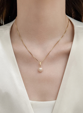 2025年新款粉色珍珠项链女单颗项链吊坠轻奢小众锁骨链不掉色颈链