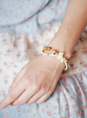 Iris原创设计手工串珠猫狗双全手链女小众复古捷克珠双层串珠饰品